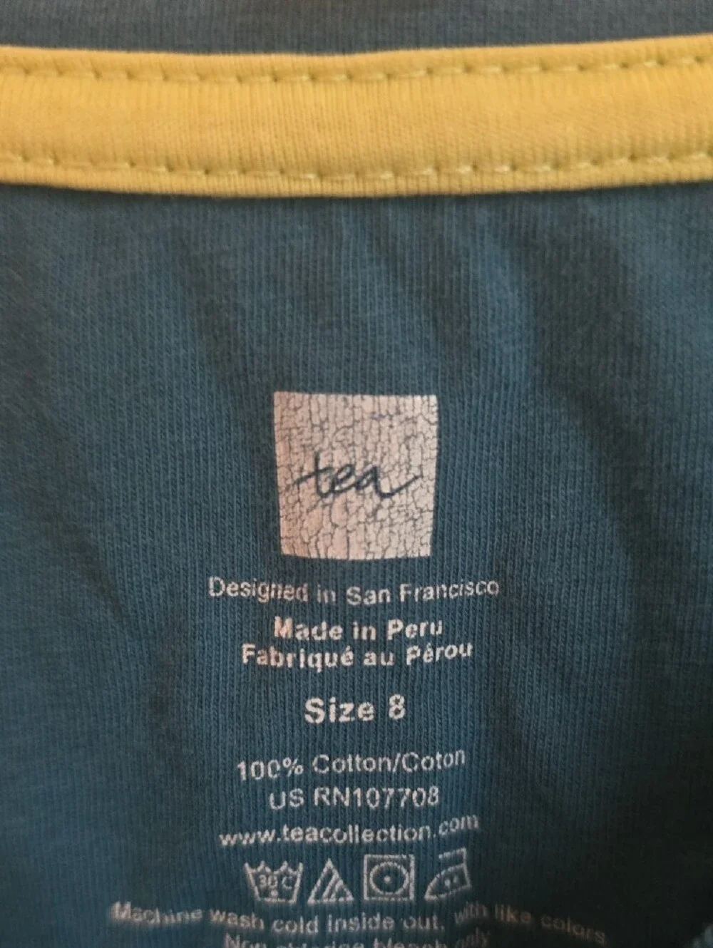 Tea Collection Teal Elephant Graphic Tee with Yellow Accents